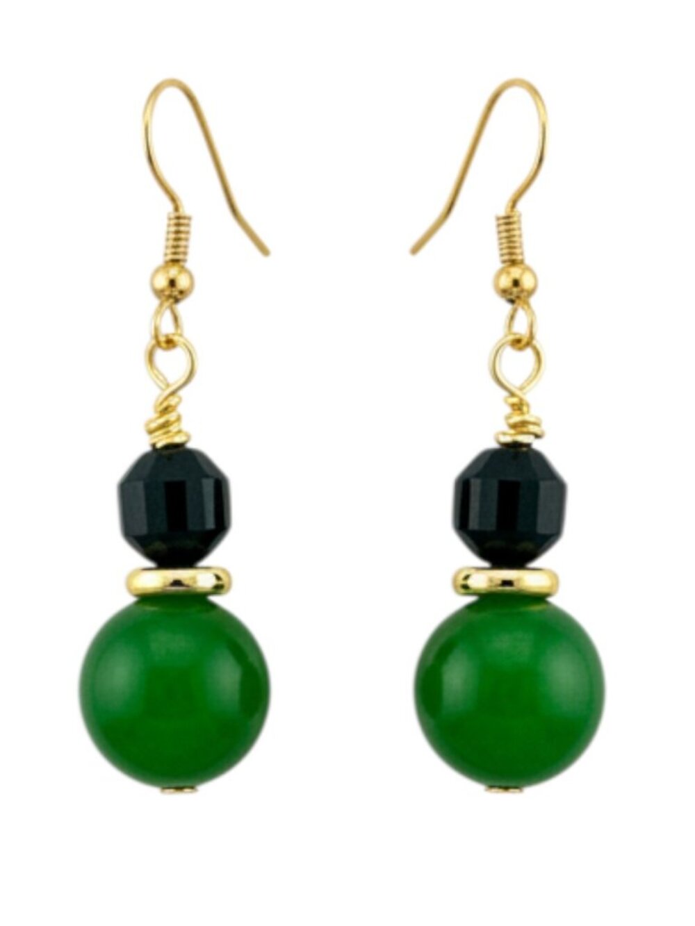 Green Jade Bloodstone Earrings Handmade Gold Plated Gemstone Dangle 2" Drop - Picture 10 of 10